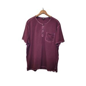 John Varvatos Maroon Washed Short Sleeve Rex Henley Shirt Size XL Front Pocket